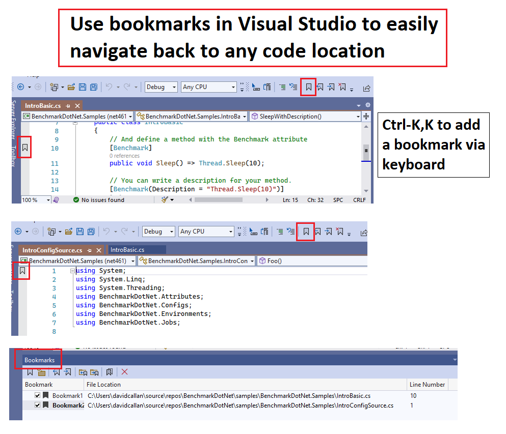 Use bookmarks in Visual Studio to easily navigate back and forth between  arbitrary code locations